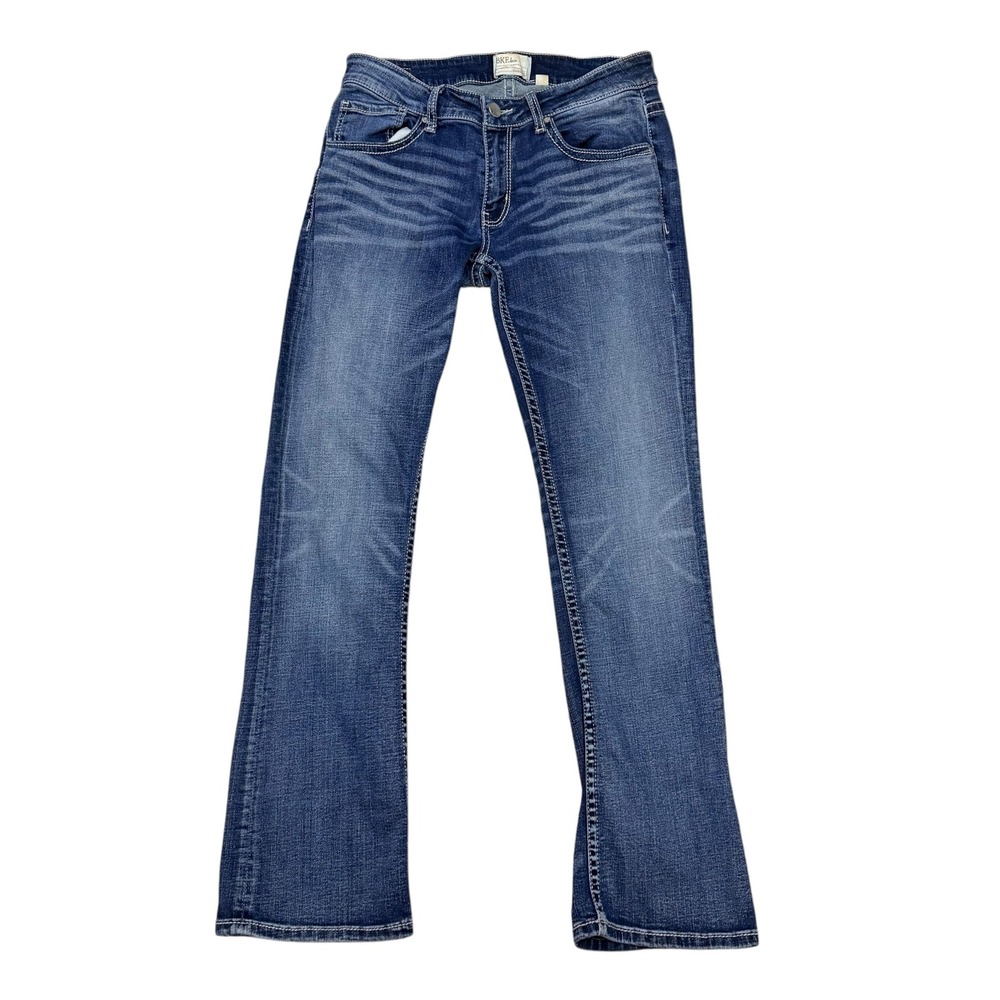 BKE Stella‎ Bootcut Jeans Womens 31R Medium Wash Distressed Flap Pocket Denim